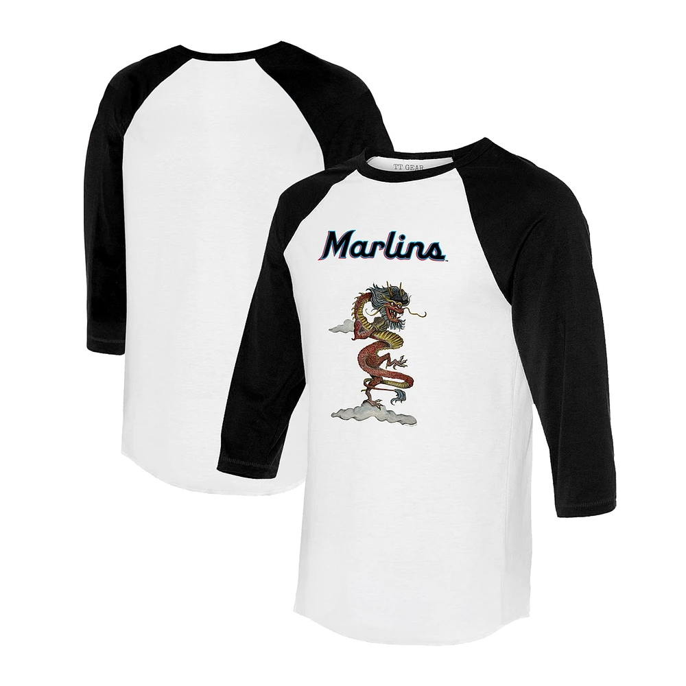 Unisex Tiny Turnip White/Black Miami Marlins 2024 Year of the Dragon 3/4-Sleeve Raglan T-Shirt