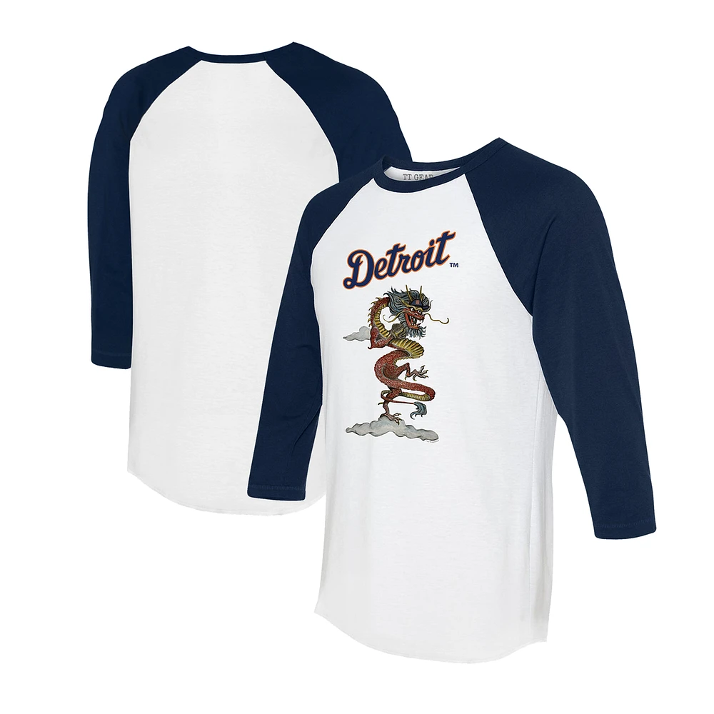 Unisex Tiny Turnip White/Navy Detroit Tigers 2024 Year of the Dragon 3/4-Sleeve Raglan T-Shirt