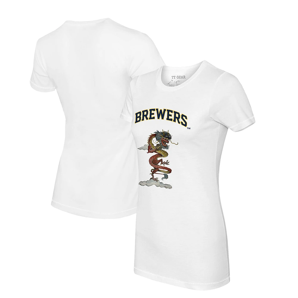 Women's Tiny Turnip White Milwaukee Brewers 2024 Year of the Dragon T-Shirt