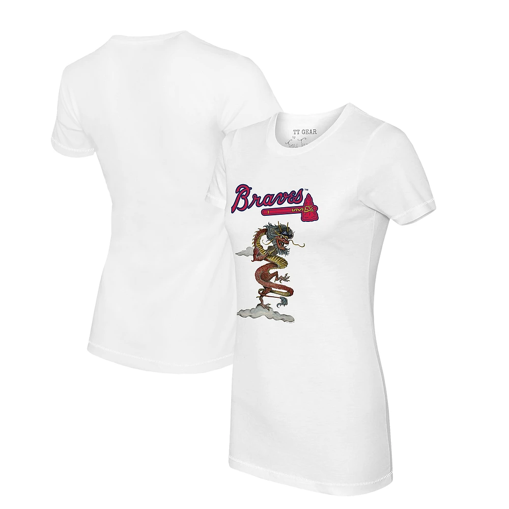 Women's Tiny Turnip White Atlanta Braves 2024 Year of the Dragon T-Shirt
