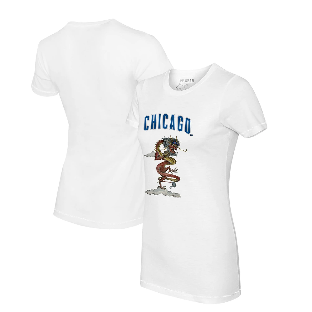 Women's Tiny Turnip White Chicago Cubs 2024 Year of the Dragon T-Shirt