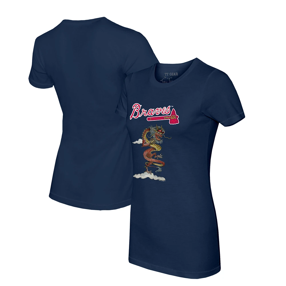 Women's Tiny Turnip Navy Atlanta Braves 2024 Year of the Dragon T-Shirt