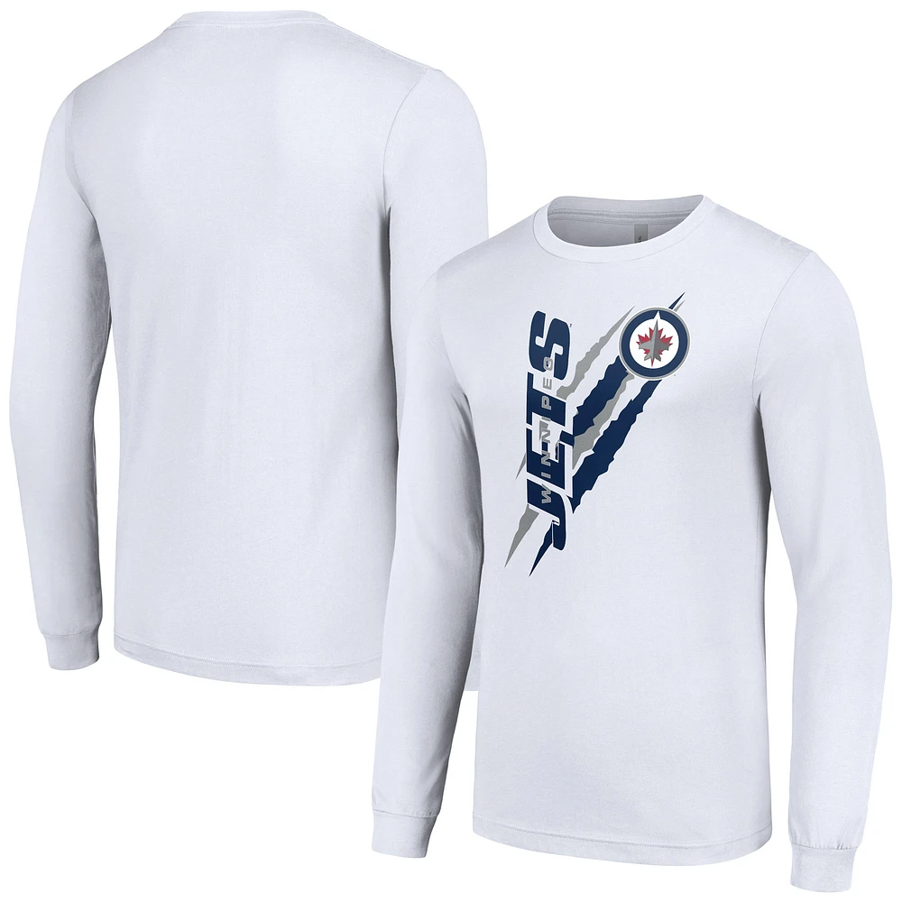 Men's Starter White Winnipeg Jets Color Scratch Long-Sleeve T-Shirt