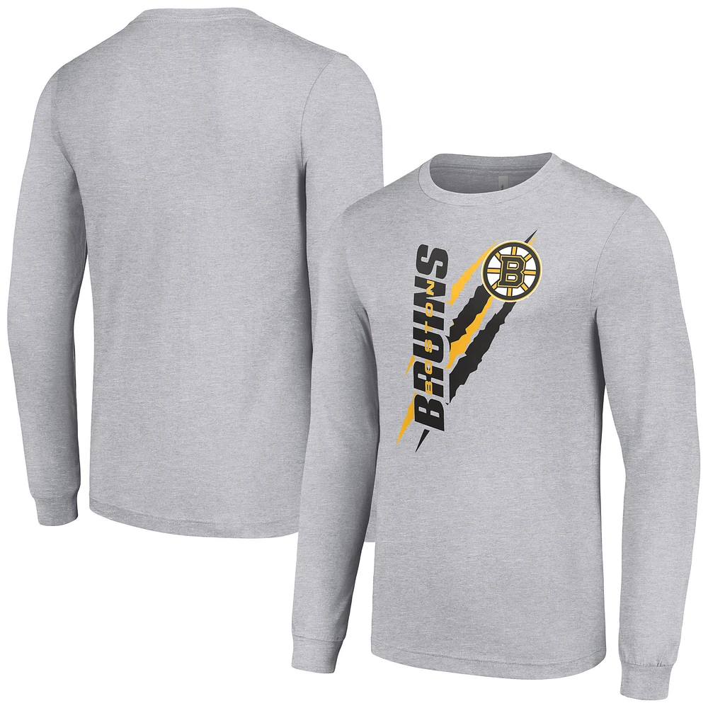Men's Starter Heather Gray Boston Bruins Color Scratch Long-Sleeve T-Shirt