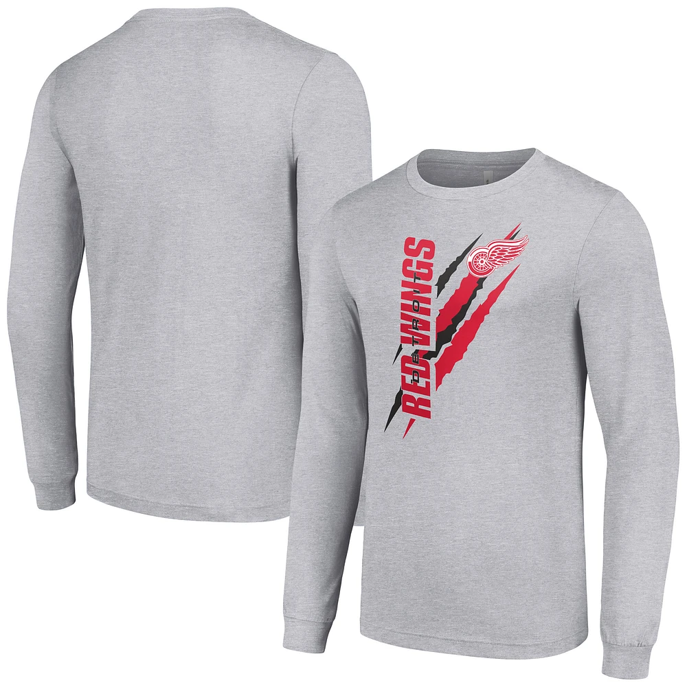 Men's Starter Heather Gray Detroit Red Wings Color Scratch Long-Sleeve T-Shirt