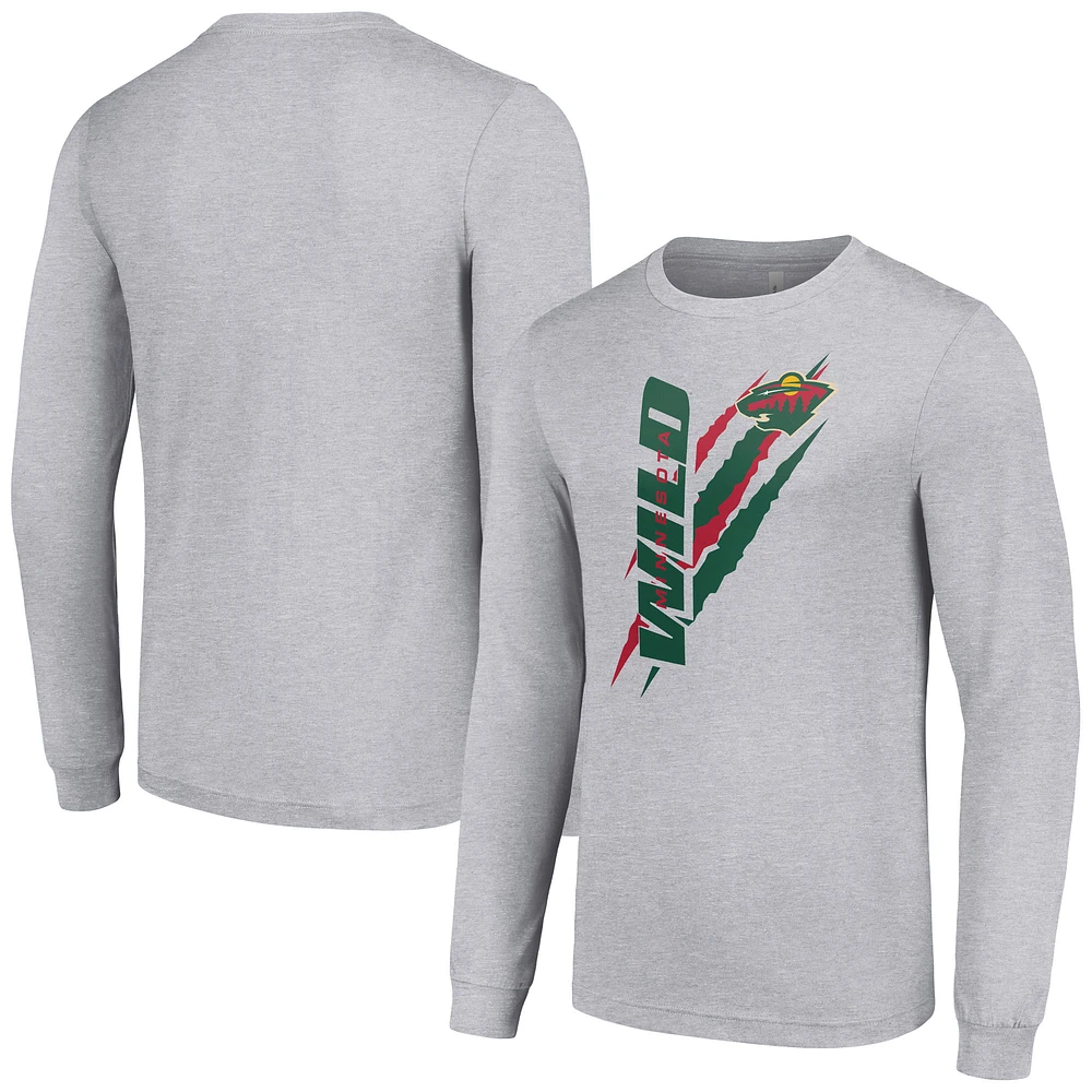 Men's Starter Heather Gray Minnesota Wild Color Scratch Long-Sleeve T-Shirt