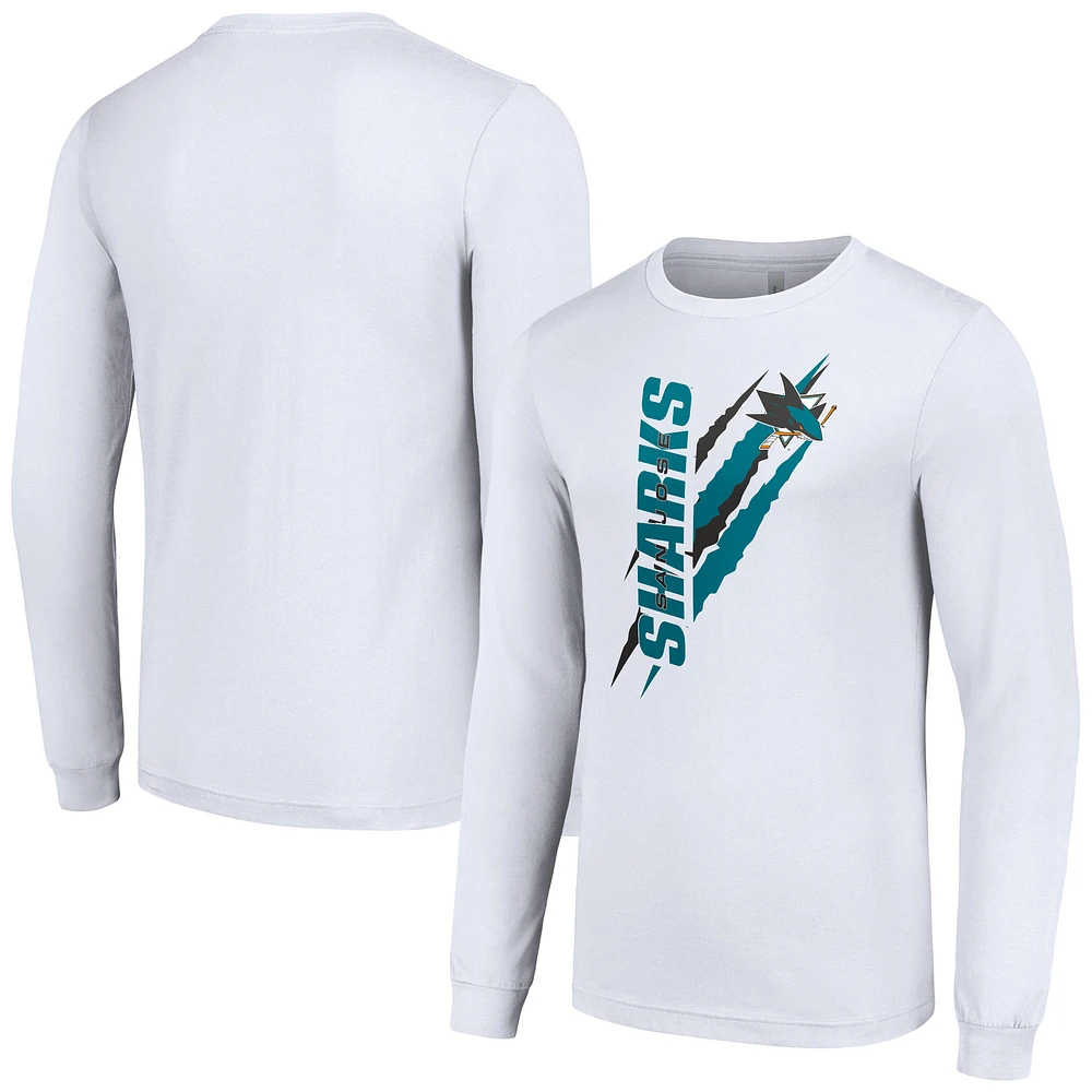 Men's Starter White San Jose Sharks Color Scratch Long-Sleeve T-Shirt