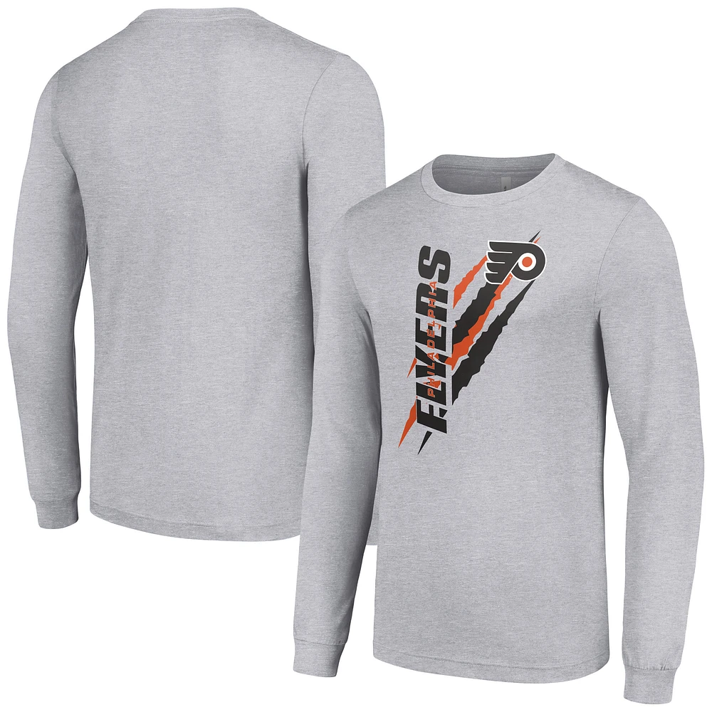Men's Starter Heather Gray Philadelphia Flyers Color Scratch Long-Sleeve T-Shirt