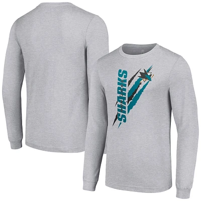 Men's Starter Heather Gray San Jose Sharks Color Scratch Long-Sleeve T-Shirt
