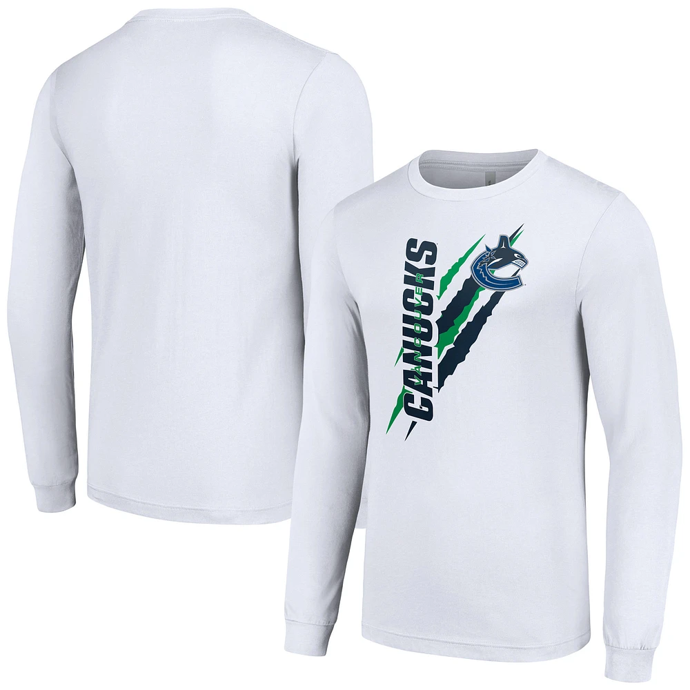 Men's Starter White Vancouver Canucks Color Scratch Long-Sleeve T-Shirt