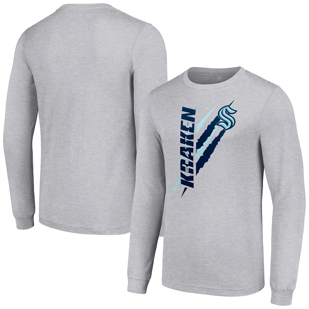 Men's Starter Heather Gray Seattle Kraken Color Scratch Long-Sleeve T-Shirt