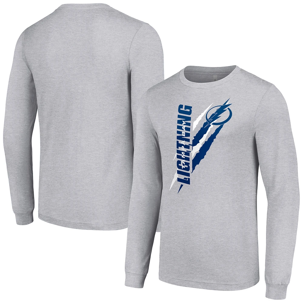 Men's Starter Heather Gray Tampa Bay Lightning Color Scratch Long-Sleeve T-Shirt