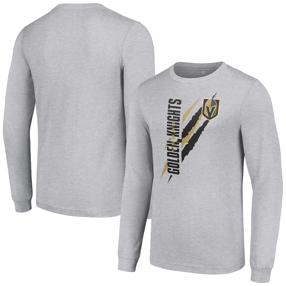 Men's Starter Heather Gray Vegas Golden Knights Color Scratch Long-Sleeve T-Shirt