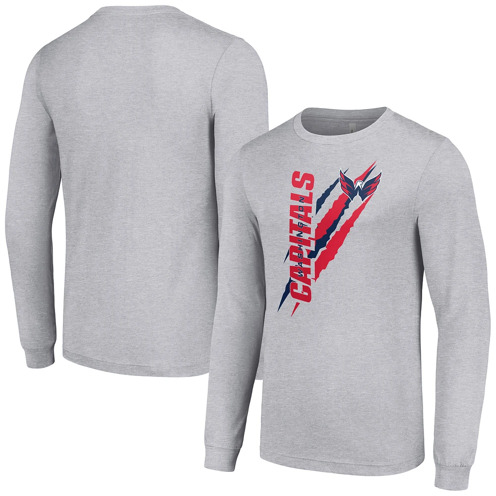Men's Starter Heather Gray Washington Capitals Color Scratch Long-Sleeve T-Shirt