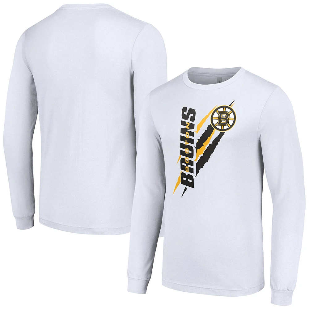 Men's Starter White Boston Bruins Color Scratch Long-Sleeve T-Shirt
