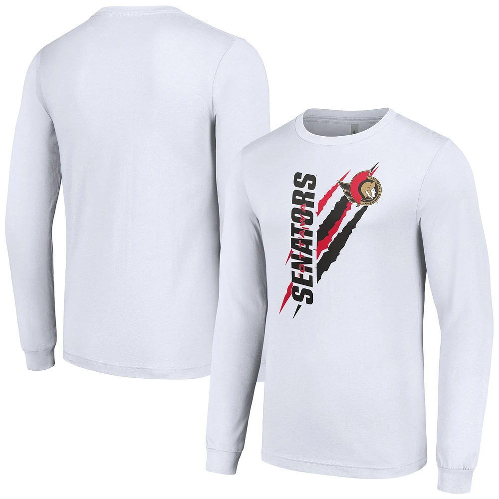 Men's Starter White Ottawa Senators Color Scratch Long-Sleeve T-Shirt