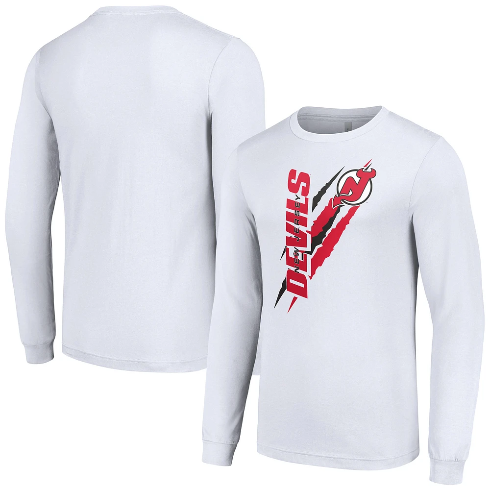 Men's Starter White New Jersey Devils Color Scratch Long-Sleeve T-Shirt