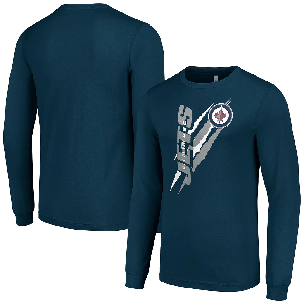 Men's Starter Navy Winnipeg Jets Color Scratch Long-Sleeve T-Shirt