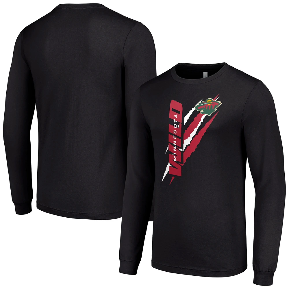 Men's Starter Black Minnesota Wild Color Scratch Long-Sleeve T-Shirt