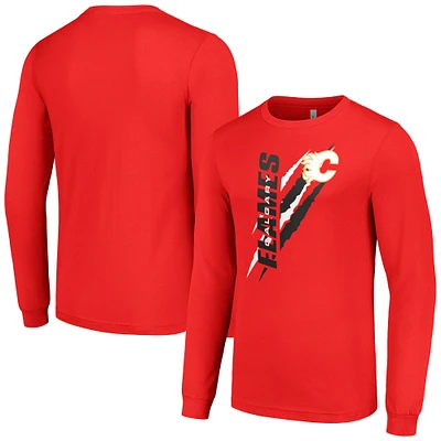 Men's Starter Red Calgary Flames Color Scratch Long-Sleeve T-Shirt