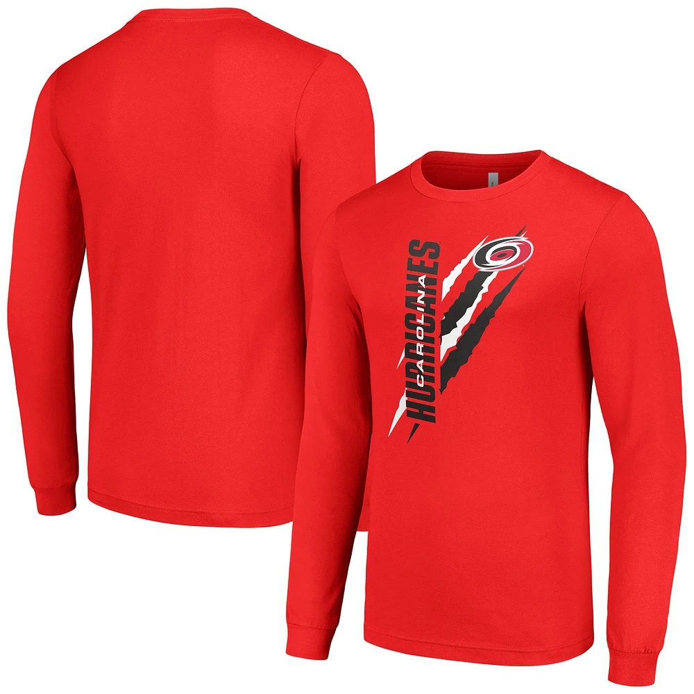 Men's Starter Red Carolina Hurricanes Color Scratch Long-Sleeve T-Shirt