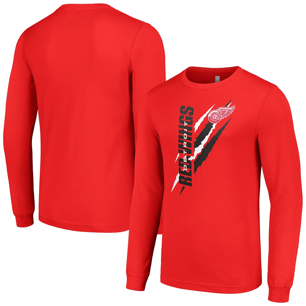 Men's Starter Red Detroit Wings Color Scratch Long-Sleeve T-Shirt
