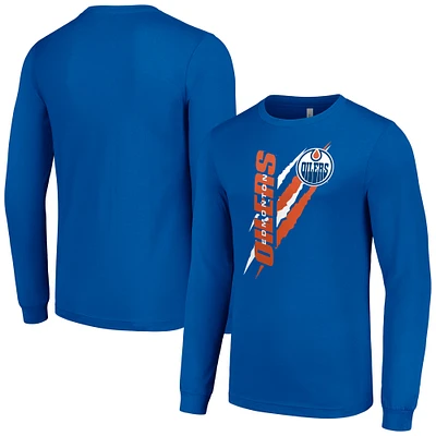 Men's Starter Royal Edmonton Oilers Color Scratch Long-Sleeve T-Shirt