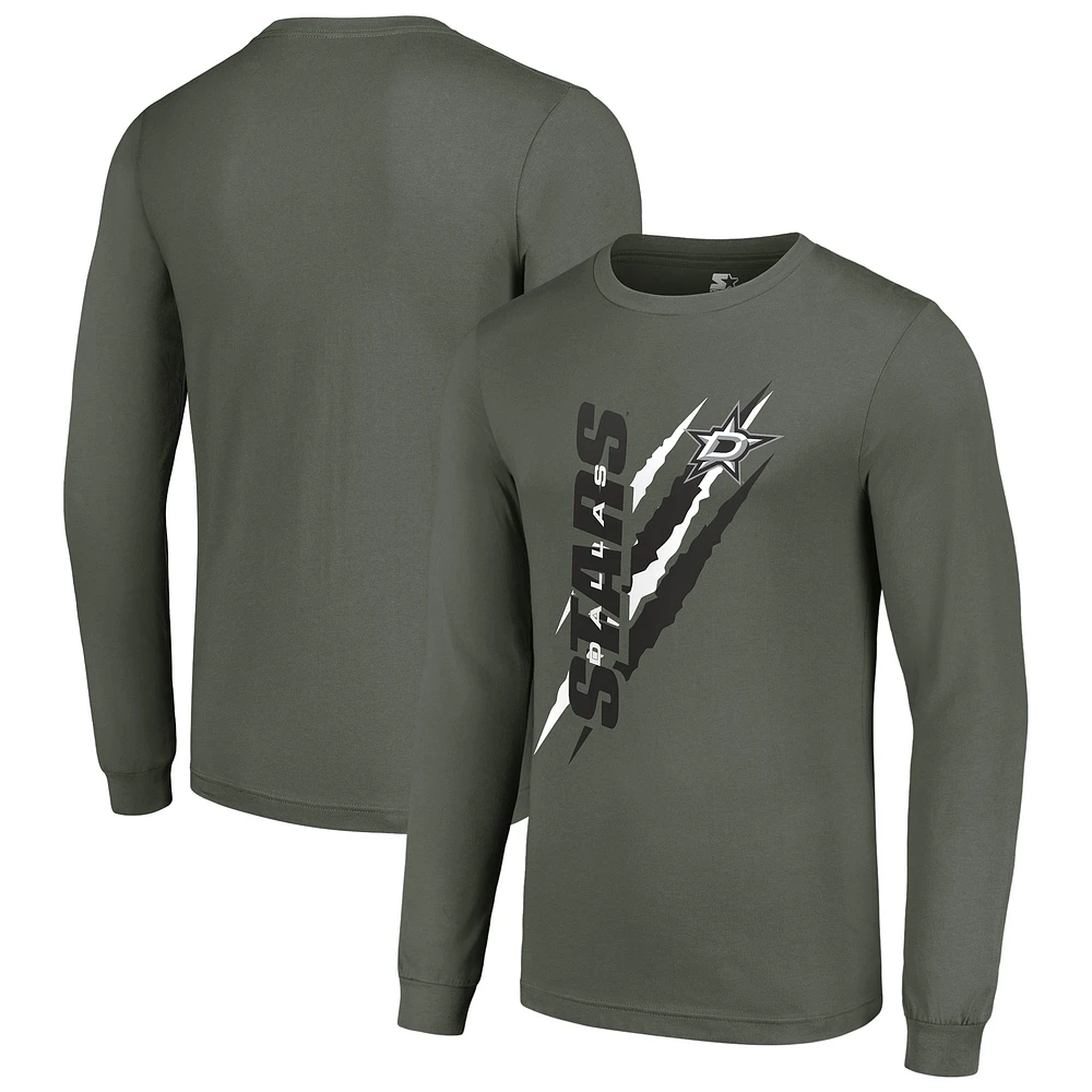Men's Starter Green Dallas Stars Color Scratch Long-Sleeve T-Shirt