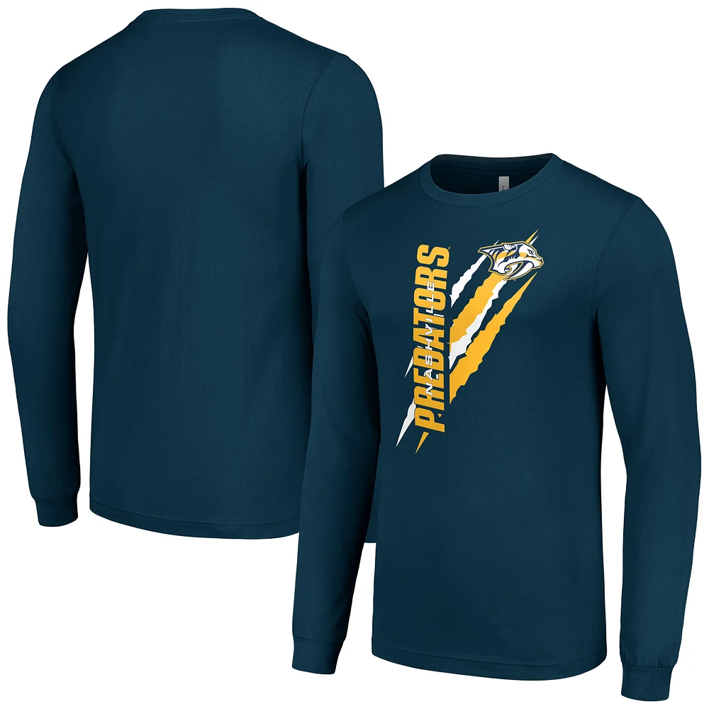 Men's Starter Navy Nashville Predators Color Scratch Long-Sleeve T-Shirt