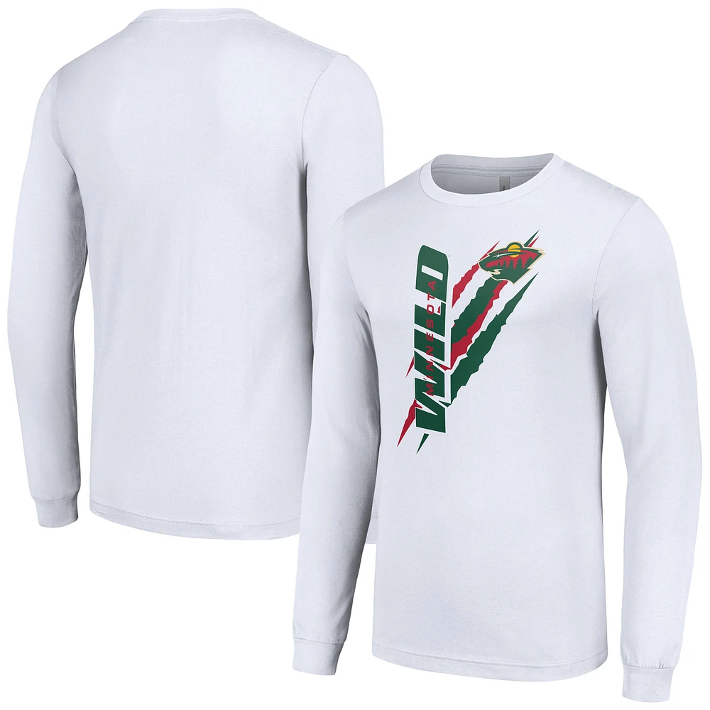 Men's Starter White Minnesota Wild Color Scratch Long-Sleeve T-Shirt