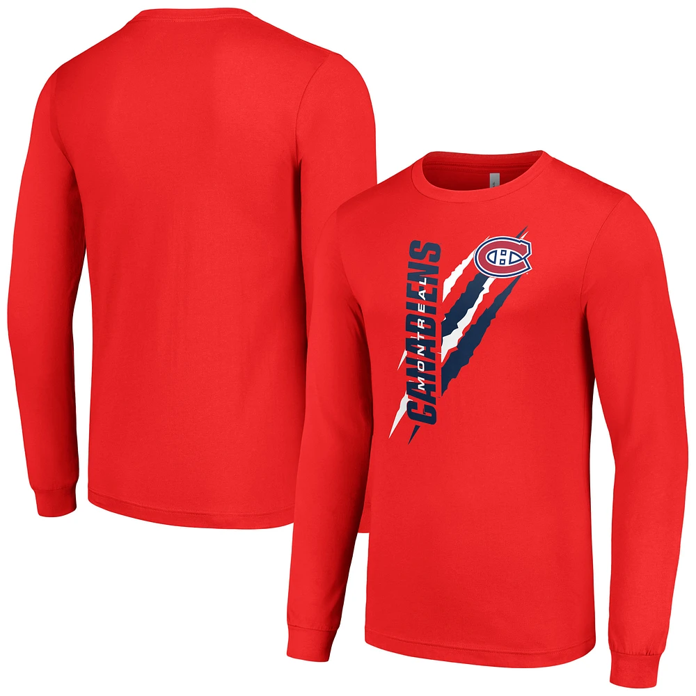 Men's Starter Red Montreal Canadiens Color Scratch Long-Sleeve T-Shirt