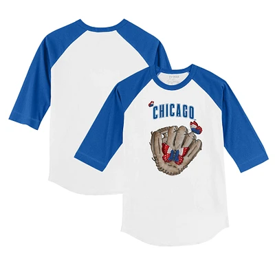 Youth Tiny Turnip White/Royal Chicago Cubs Butterfly Glove 3/4-Sleeve Raglan T-Shirt