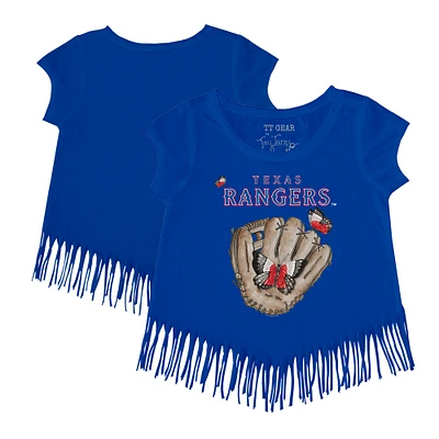 Girls Youth Tiny Turnip Royal Texas Rangers Butterfly Glove Fringe T-Shirt