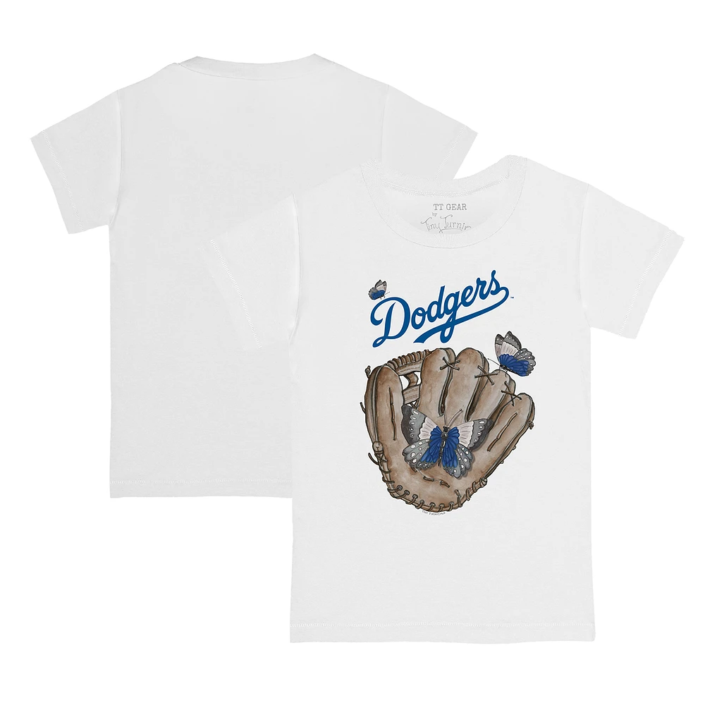 Youth Tiny Turnip White Los Angeles Dodgers Butterfly Glove T-Shirt