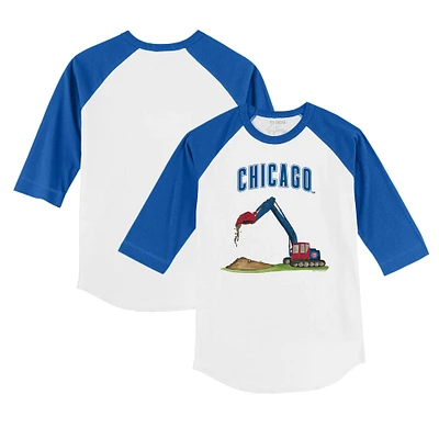 Youth Tiny Turnip White/Royal Chicago Cubs Excavator 3/4-Sleeve Raglan T-Shirt