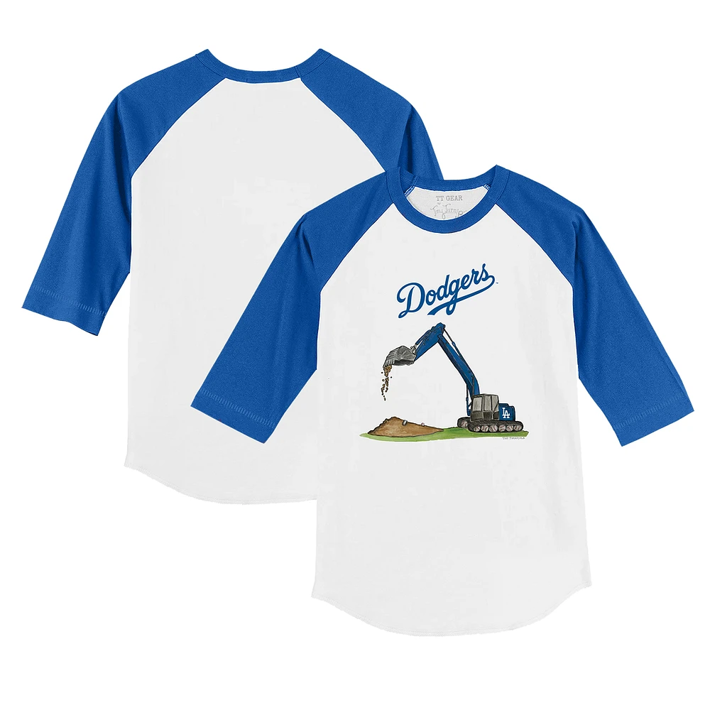 Youth Tiny Turnip White/Royal Los Angeles Dodgers Excavator 3/4-Sleeve Raglan T-Shirt