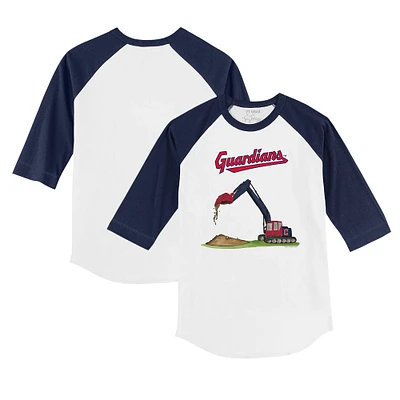 Youth Tiny Turnip White/Navy Cleveland Guardians Excavator 3/4-Sleeve Raglan T-Shirt