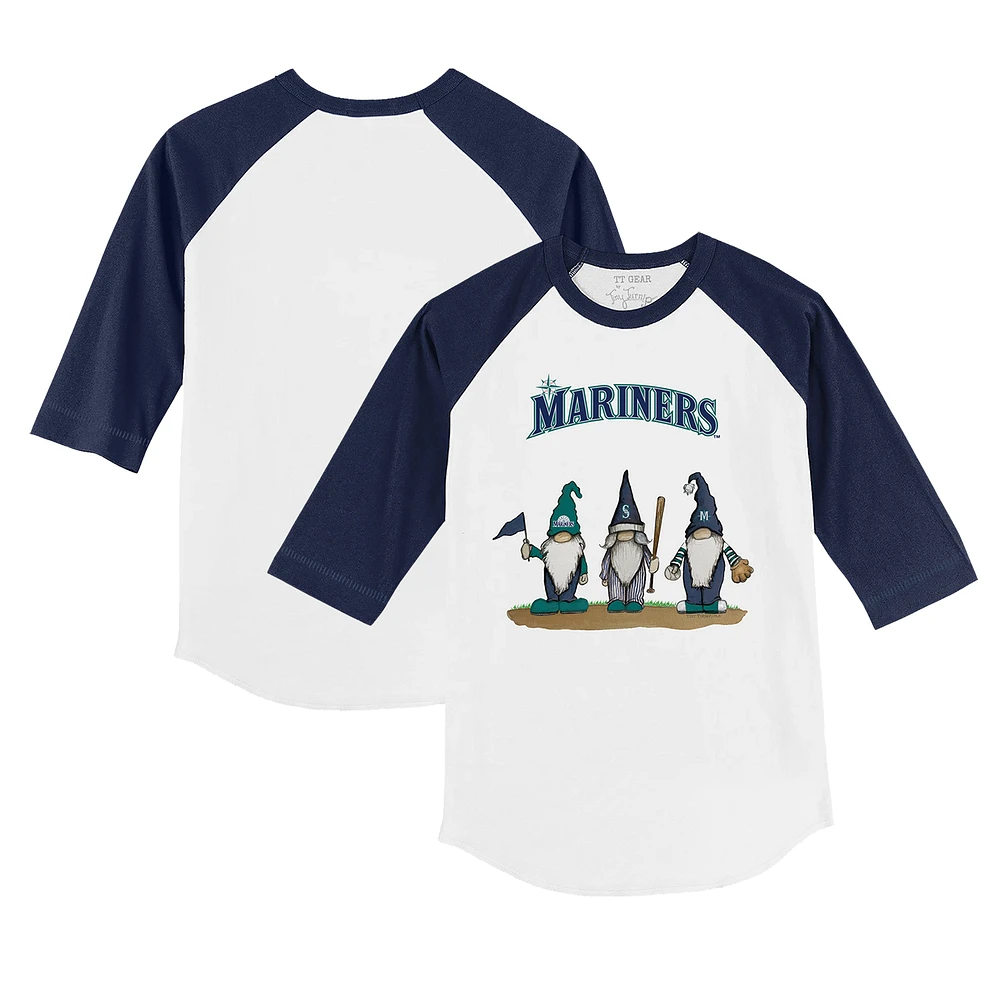 Youth Tiny Turnip White/Navy Seattle Mariners Gnomes 3/4-Sleeve Raglan T-Shirt
