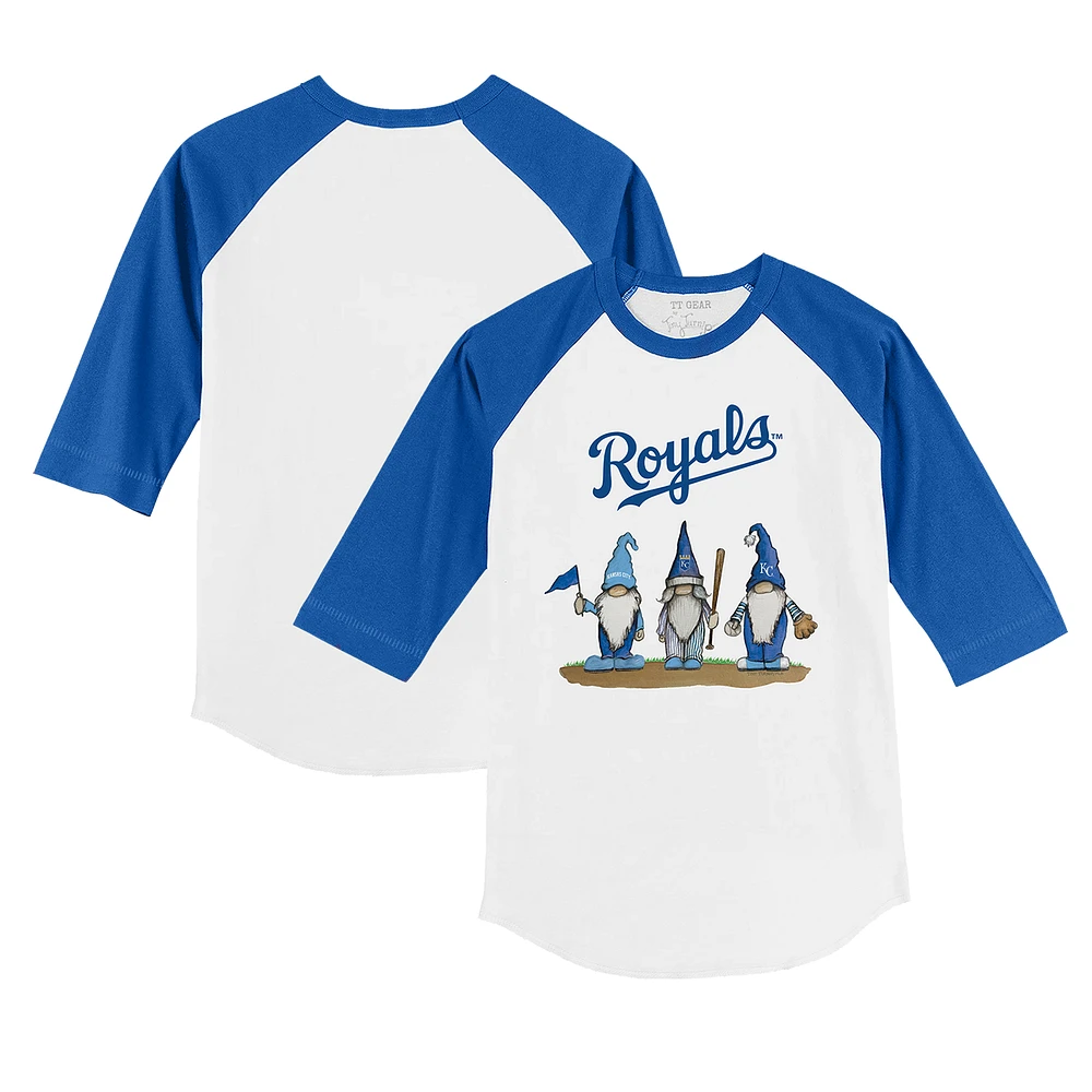 Youth Tiny Turnip White/Royal Kansas City Royals Gnomes 3/4-Sleeve Raglan T-Shirt