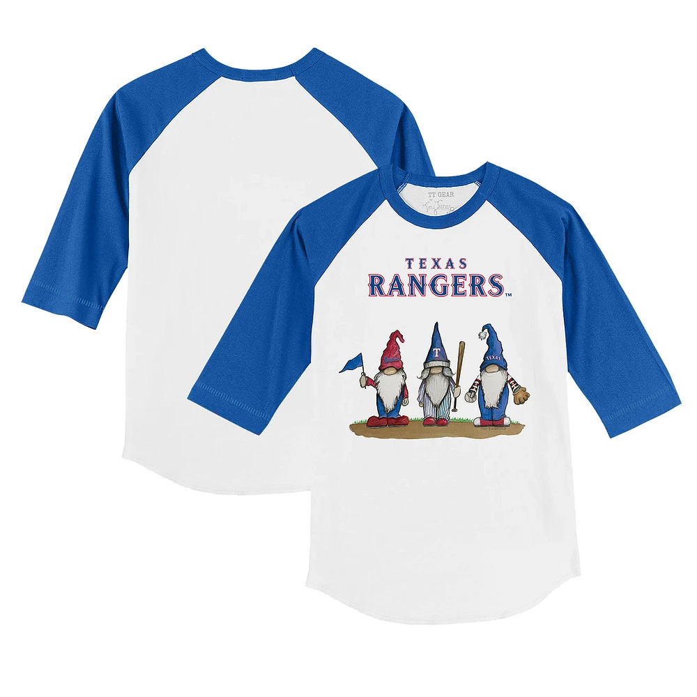 Youth Tiny Turnip White/Royal Texas Rangers Gnomes 3/4-Sleeve Raglan T-Shirt