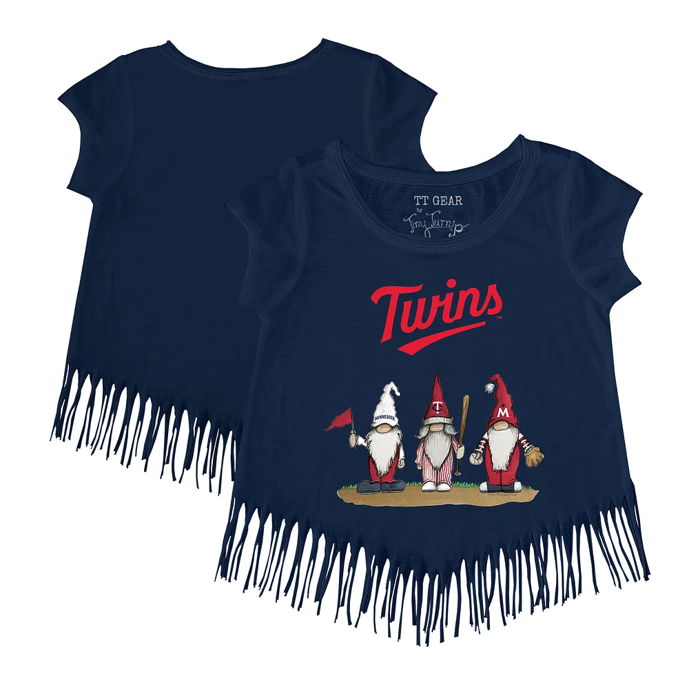 Girls Youth Tiny Turnip Navy Minnesota Twins Gnomes Fringe T-Shirt