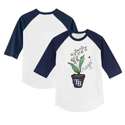 Youth Tiny Turnip White/Navy Tampa Bay Rays Lilies & Ladybugs 3/4-Sleeve Raglan T-Shirt