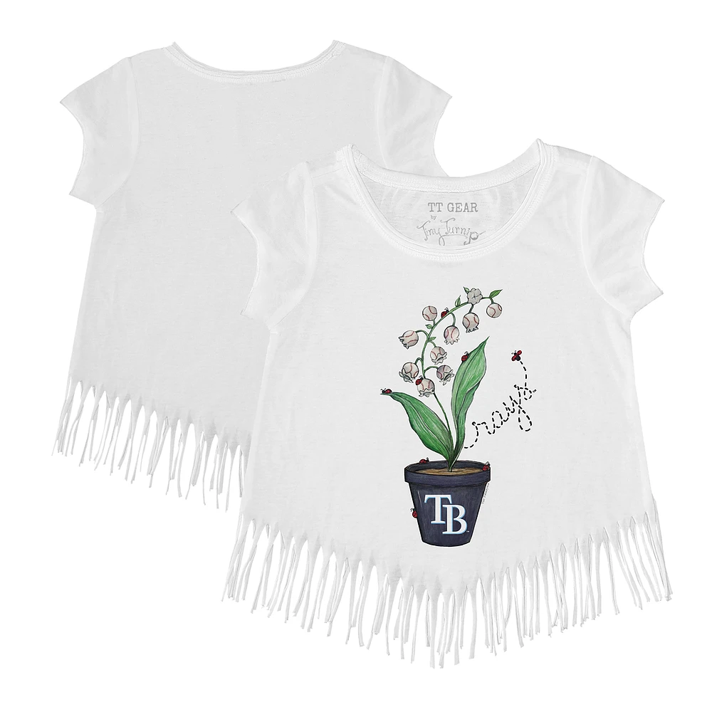 Girls Youth Tiny Turnip White Tampa Bay Rays Lilies & Ladybugs Fringe T-Shirt