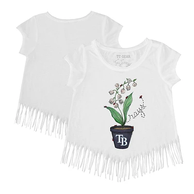 Girls Youth Tiny Turnip White Tampa Bay Rays Lilies & Ladybugs Fringe T-Shirt
