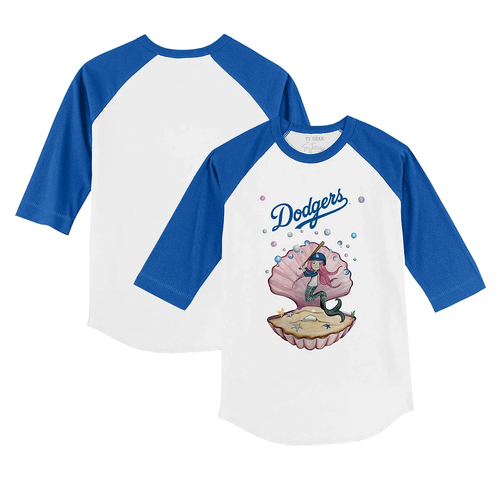 Youth Tiny Turnip White/Royal Los Angeles Dodgers Mermaid 3/4-Sleeve Raglan T-Shirt