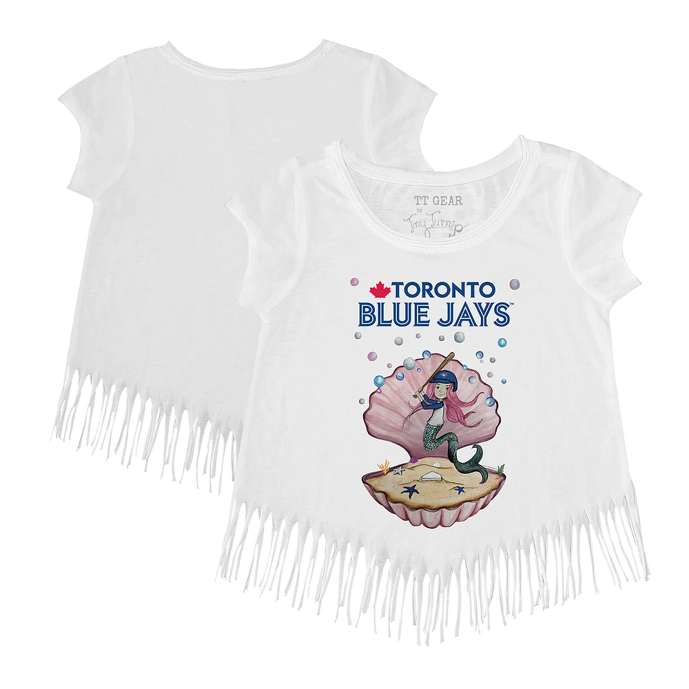 Girls Youth Tiny Turnip White Toronto Blue Jays Mermaid Fringe T-Shirt