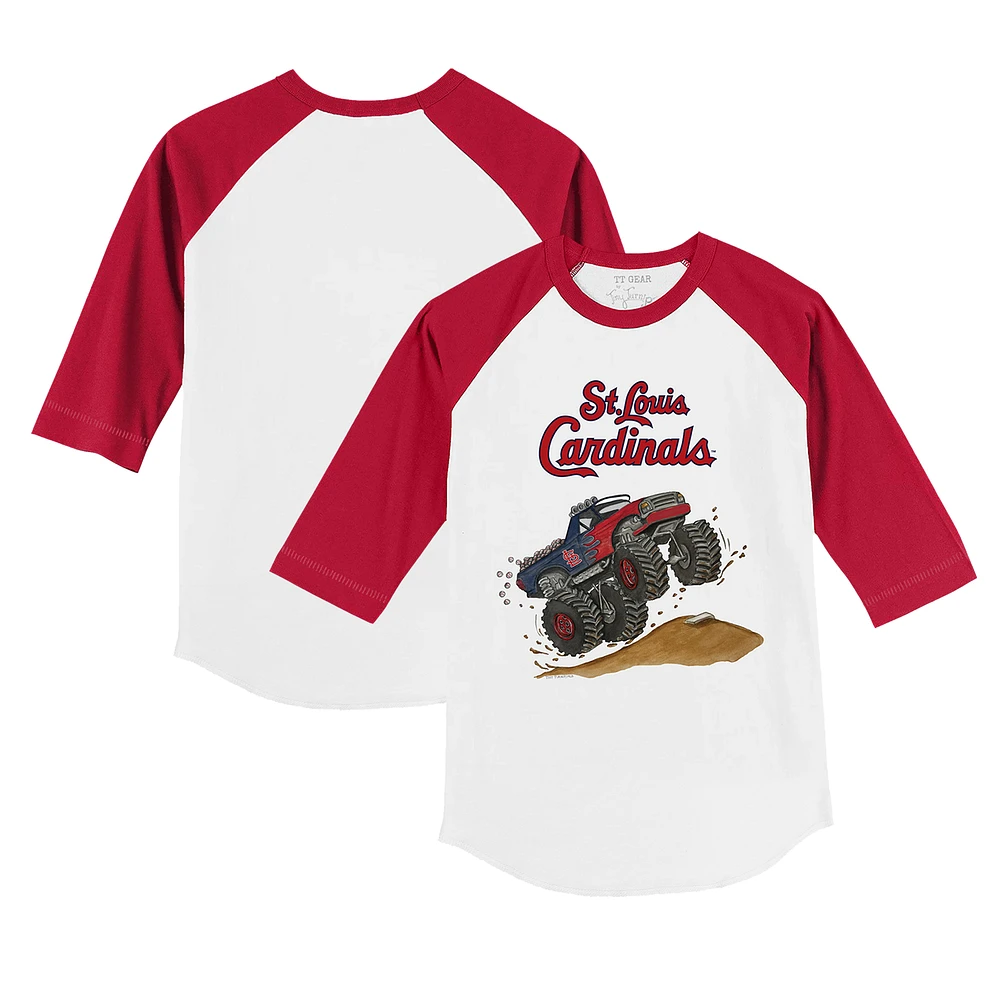 Youth Tiny Turnip White/Red St. Louis Cardinals Monster Truck 3/4-Sleeve Raglan T-Shirt