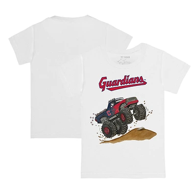 Youth Tiny Turnip White Cleveland Guardians Monster Truck T-Shirt