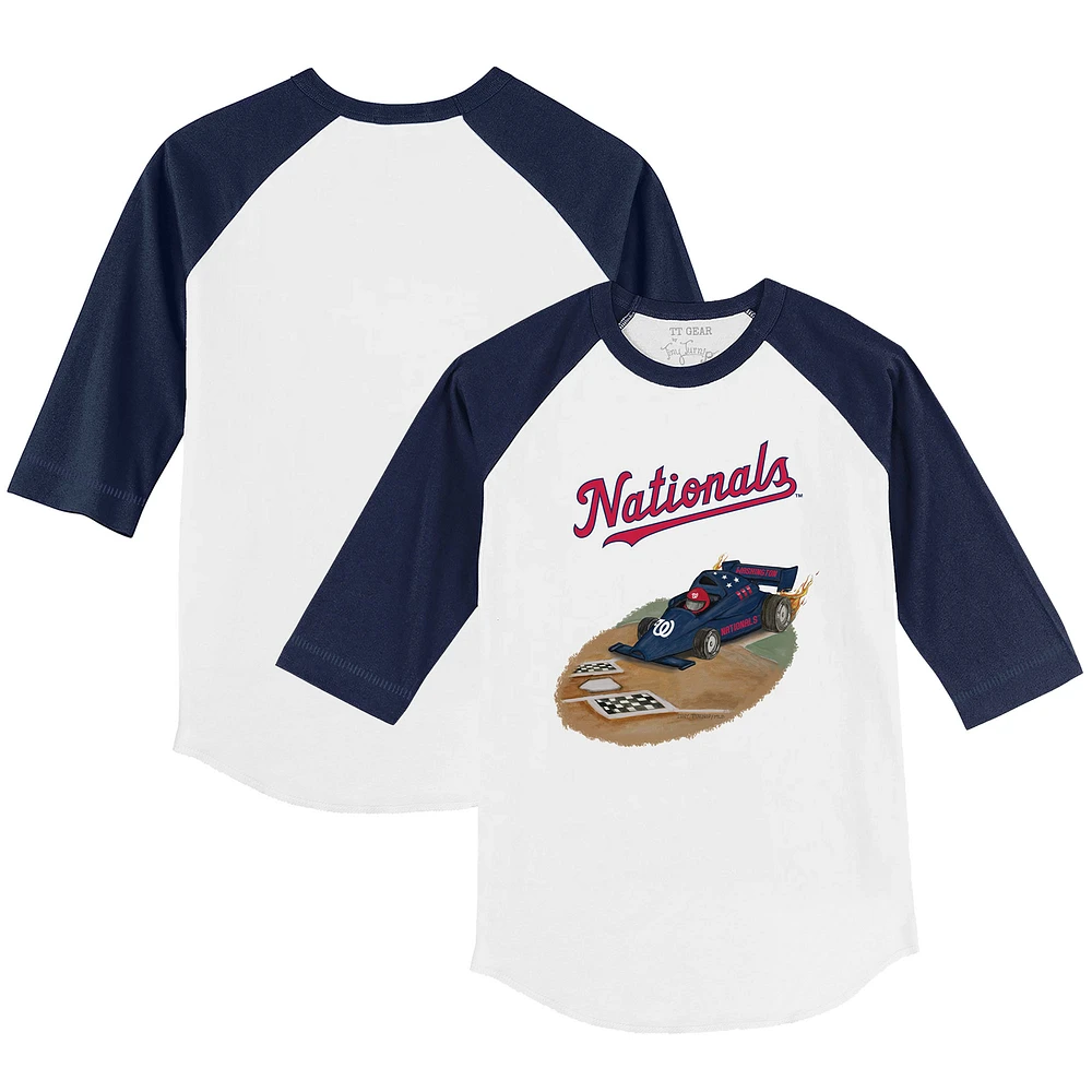 Youth Tiny Turnip White/Navy Washington Nationals Race Car 3/4-Sleeve Raglan T-Shirt