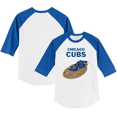 Youth Tiny Turnip White/Royal Chicago Cubs Race Car 3/4-Sleeve Raglan T-Shirt